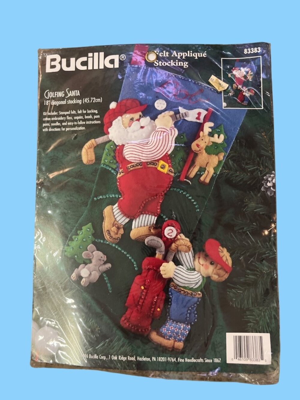 Vintage 1996 Bucilla Golfing Santa Felt Applique Christmas Stocking Kit 83383 NO